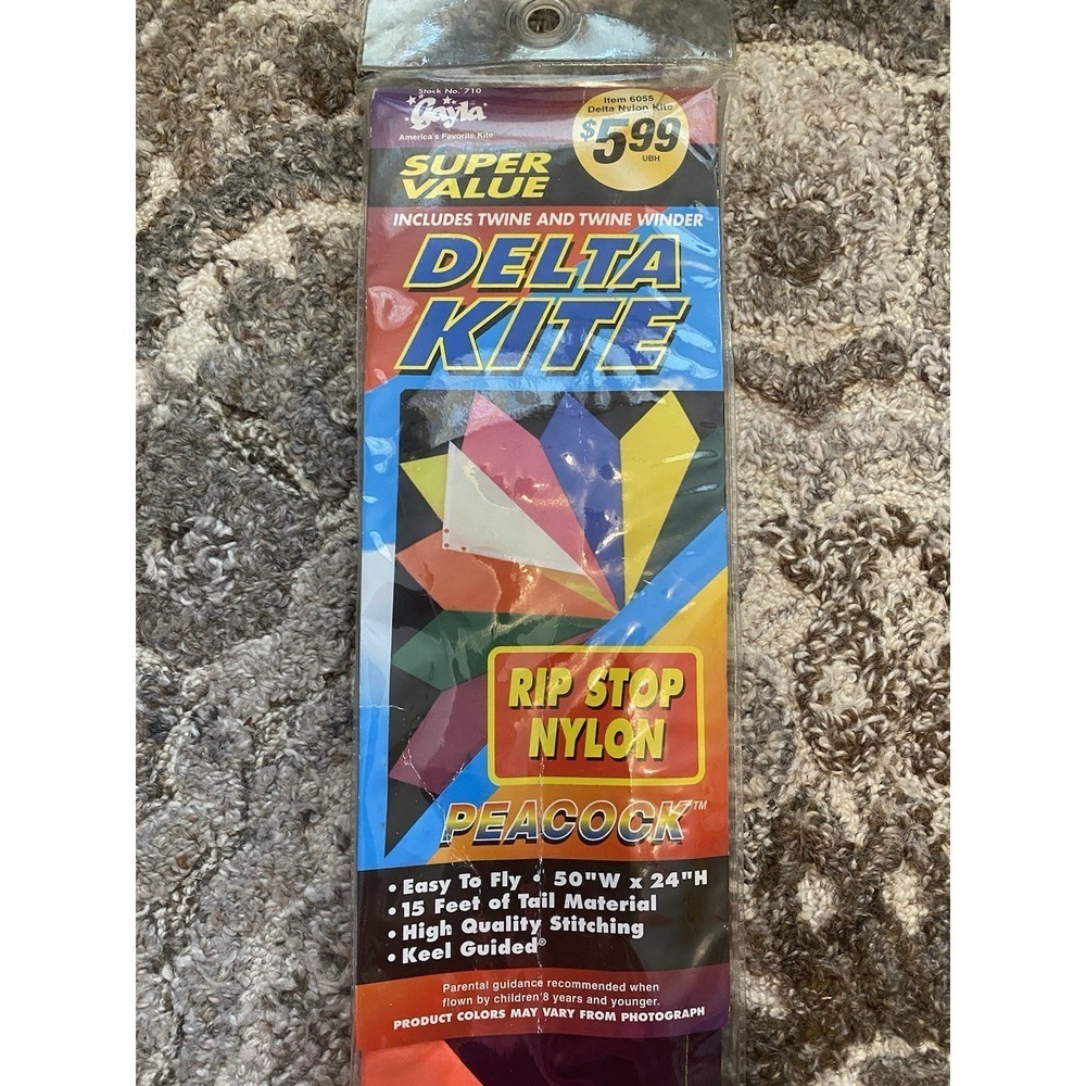 Vintage 1999 Delta Kite Ripstop Nylon Peacock 50 X 24 NEW Outdoors Colorful